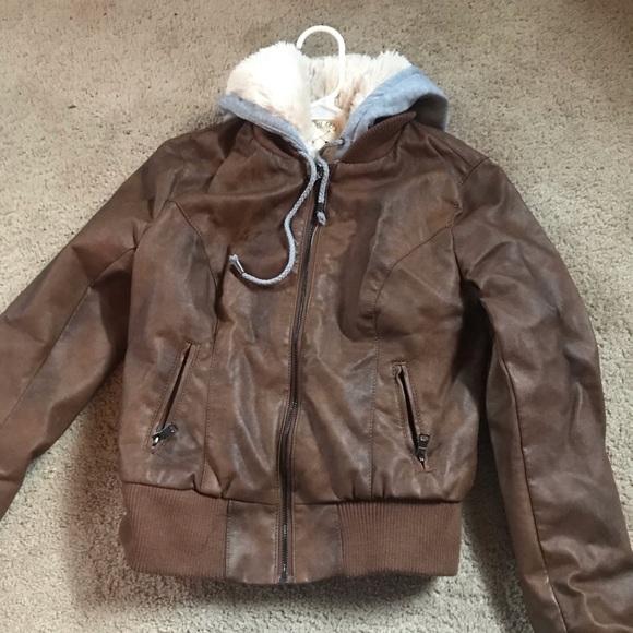 La Hearts Jackets & Blazers - LA Hearts Vegan Leather Bomber Jacket with Hood S